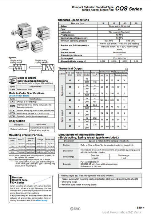[SMC Pneumatics]Compact Cylinder CDQSB16-10SM