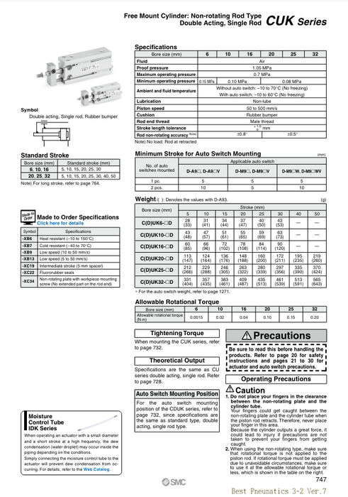 [SMC Pneumatics]Mini Free Mount Cylinder CUK10-30D