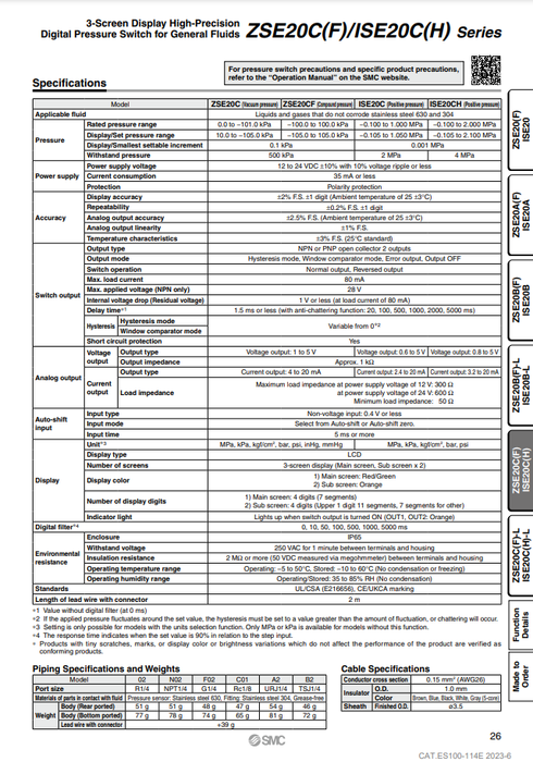 [SMC Pneumatics]Digital Pressure Switch ISE20C-T-A2