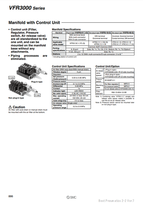 [SMC Pneumatics]Manifold VV5FR3-01CU-071-02
