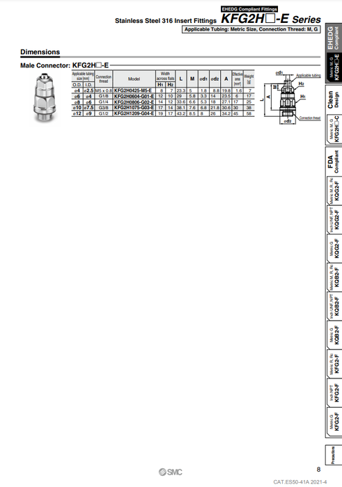 [SMC Pneumatics]Insert Fittings KFG2H0604-G01-E