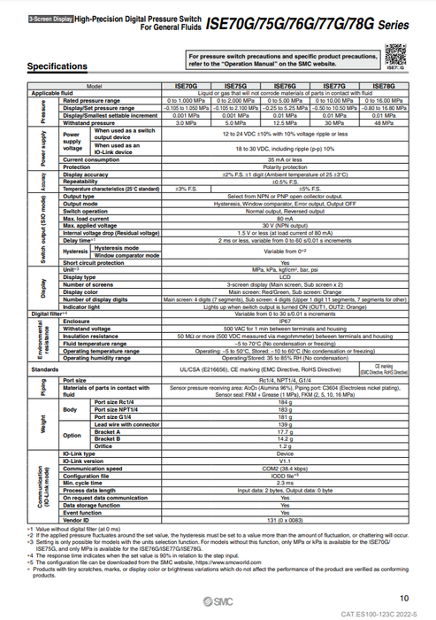 [SMC Pneumatics]Digital Pressure Switch ISE77G-02-L2-S