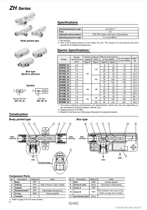 [SMC Pneumatics]Vacuum Ejector ZH10DSA-06-06-08