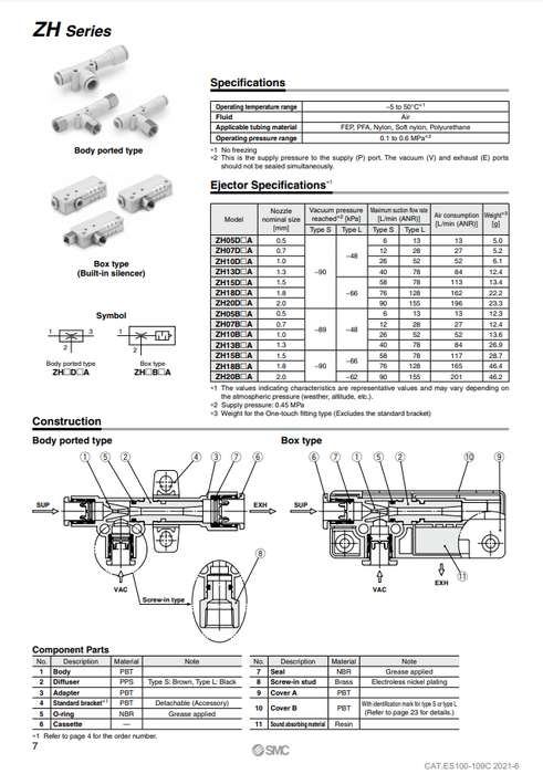 [SMC Pneumatics]Vacuum Ejector ZH10BSA-F01-F01