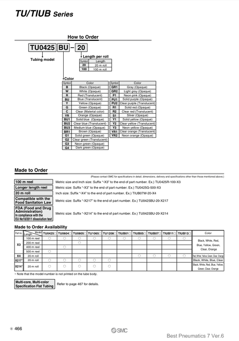 [SMC Pneumatics]Polyurethane Tubing TU0604BU-100-X3