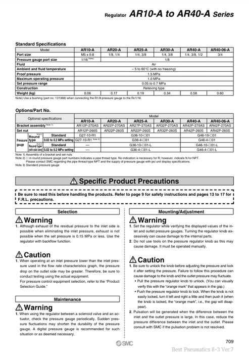 [SMC Pneumatics]Modular Type Regulator AR25-02BM-1-A