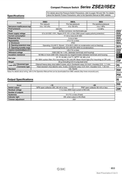 [SMC Pneumatics]Compact Pressure Switch  ISE2-01-15