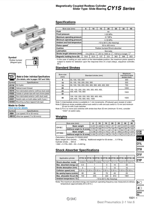 [SMC Pneumatics]Rodless Cylinder CY1S10-150Z