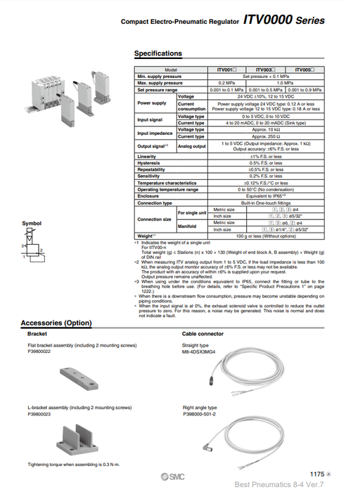 [SMC Pneumatics]Compact Electro-pneumatic Regulator ITV0030-3UMS