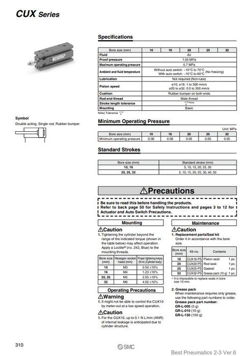 [SMC Pneumatics]Low Speed Cylinder CUX16-20D