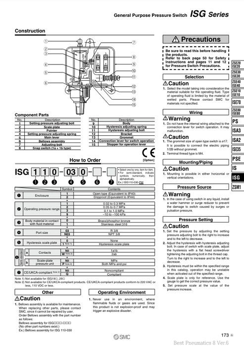 [SMC Pneumatics]General Purpose Pressure Switch ISG190-030