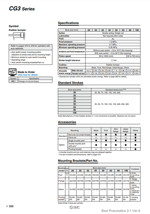 [SMC Pneumatics]Air Cylinder CDG3BN40-200