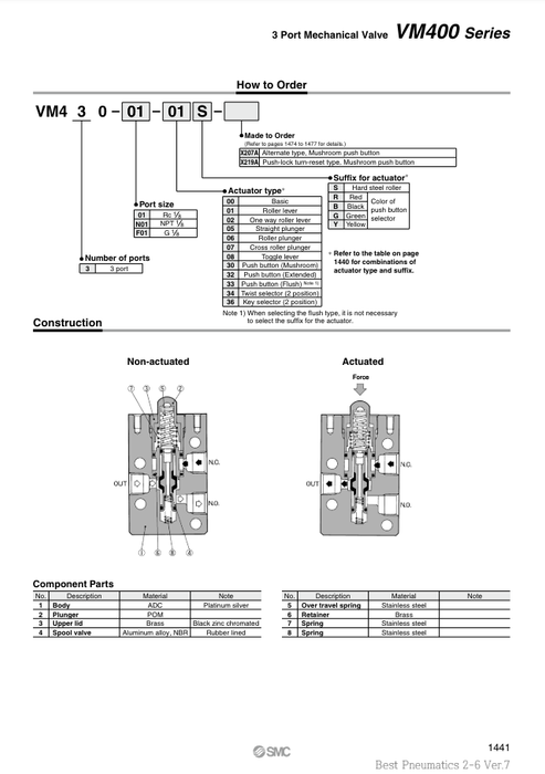 [SMC Pneumatics]Mechanical Valve VM430-01-02S
