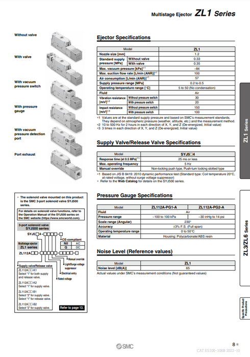 [SMC Pneumatics]Multistage Ejector ZL112A