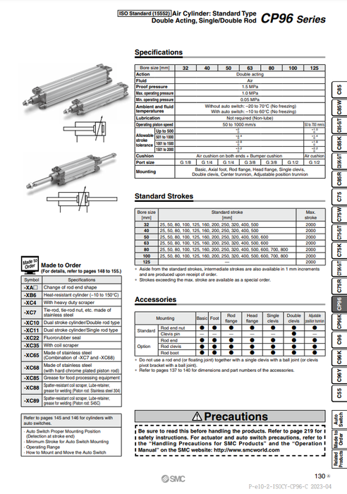 [SMC Pneumatics]Air Cylinder CP96SDB50-200C