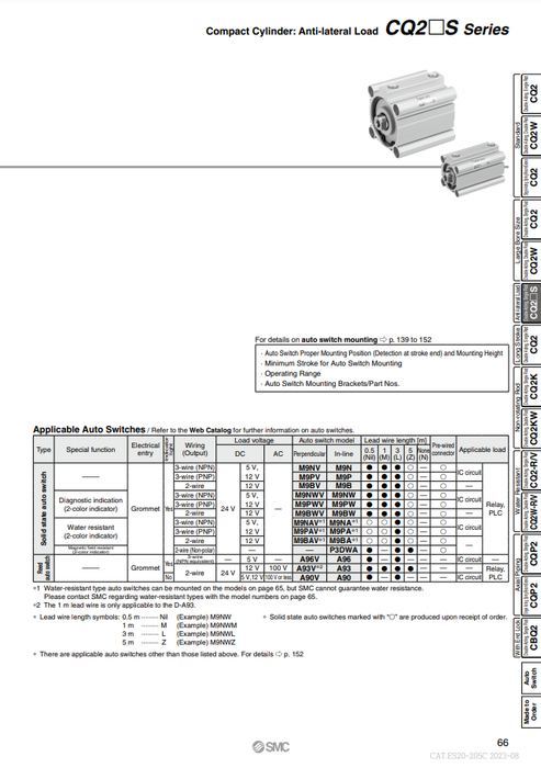 [SMC Pneumatics]Compact Cylinder CQ2BS40-20DCMZ