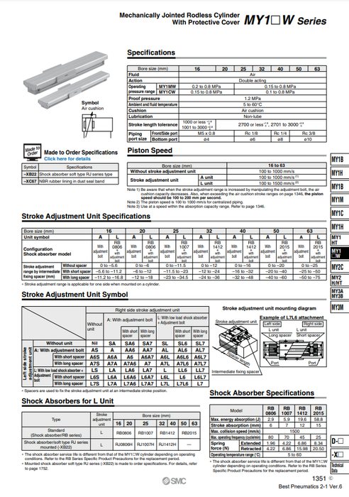 [SMC Pneumatics]Mechanically Jointed Rodless Cylinder MY1MW40G-500