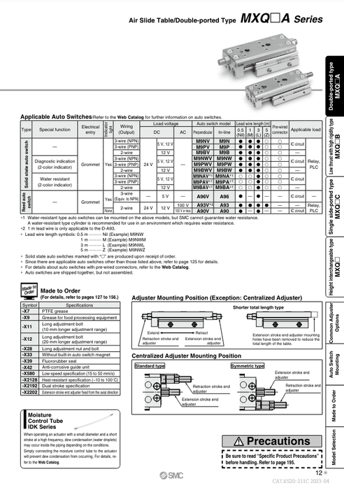 [SMC Pneumatics]Air Slide Table MXQ12A-50ZG