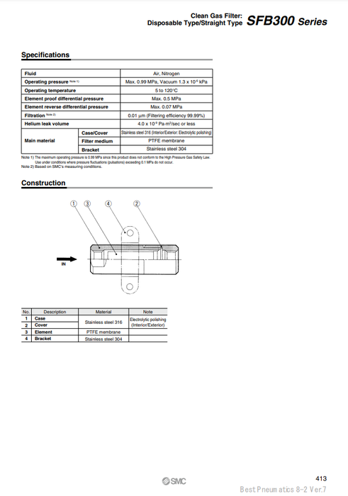 [SMC Pneumatics]Clean Gas Filter SFB315-02