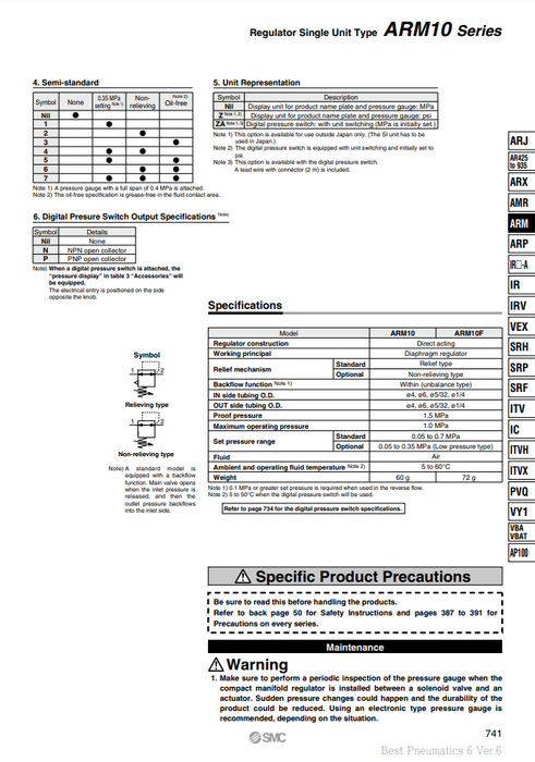 [SMC Pneumatics]Compact Manifold Regulator ARM10F1-08G
