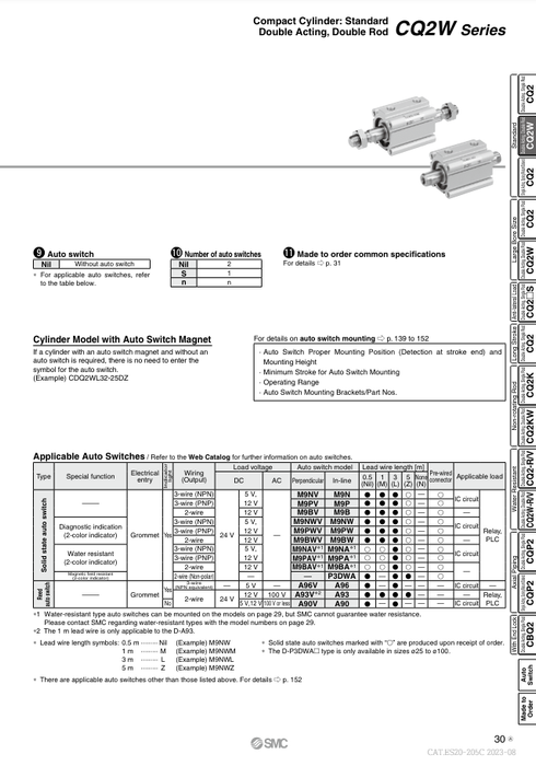 [SMC Pneumatics]Compact Cylinder CQ2WB25-25D