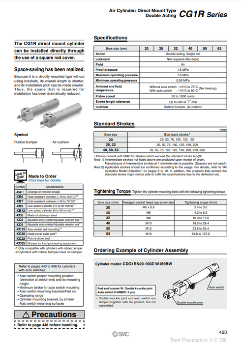 [SMC Pneumatics]Air Cylinder CDG1RA40-150Z