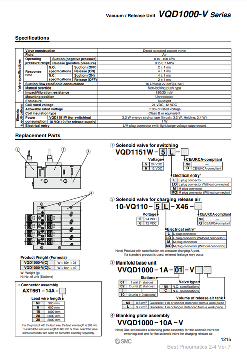 [SMC Pneumatics]Vacuum,Release Unit VQD1000-V-03-5