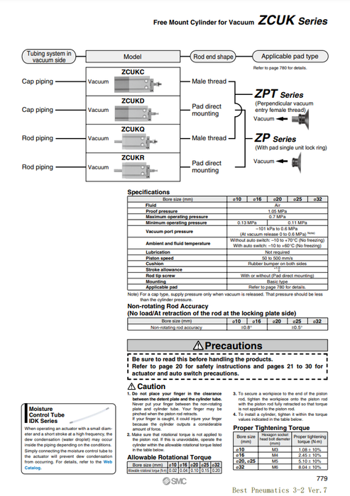 [SMC Pneumatics]Free Mount Cylinder For Vacuum ZCDUKC16-20D