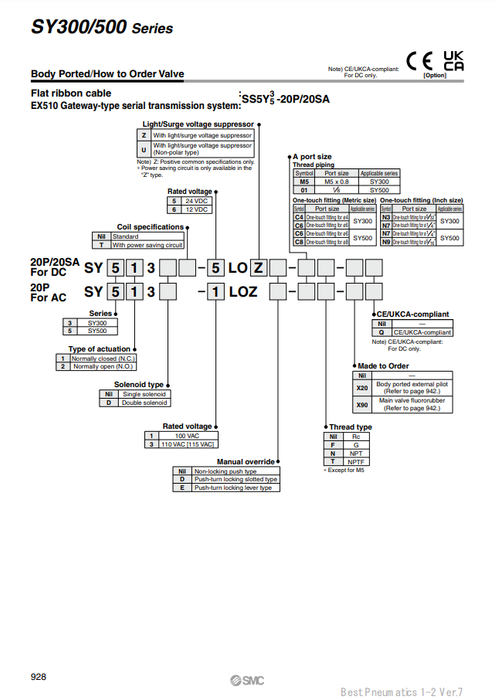 [SMC Pneumatics]Manifold SY513-5LOZ-C8-F2