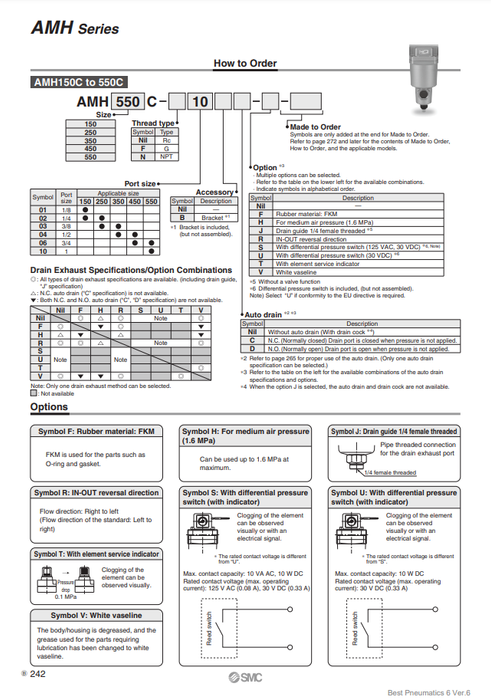 [SMC Pneumatics]Micro Mist Separator AMH450C-04B-T