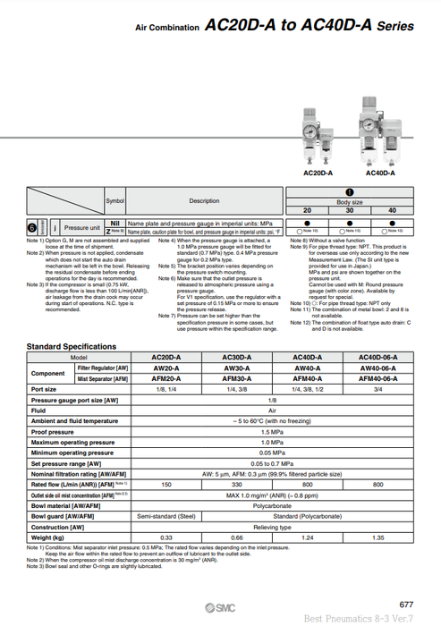 [SMC Pneumatics]Air Combination AC40D-03G-W-A