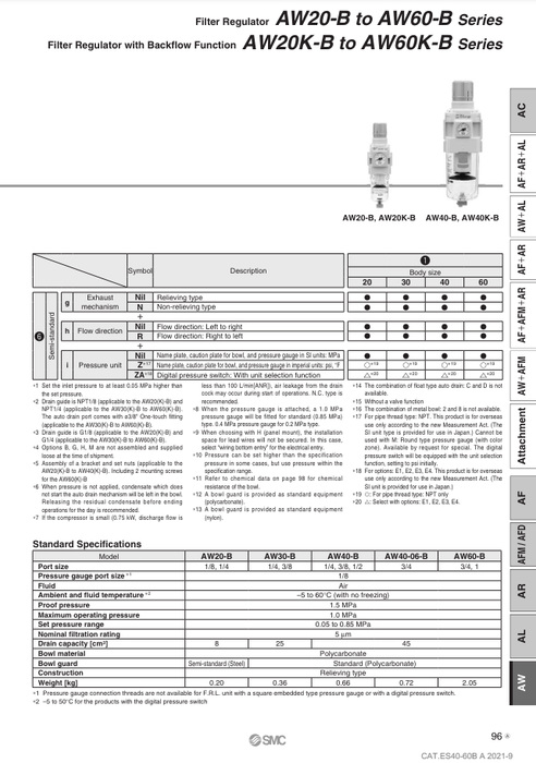 [SMC Pneumatics]Modular Type Filter Regulator AW30-03BE-B
