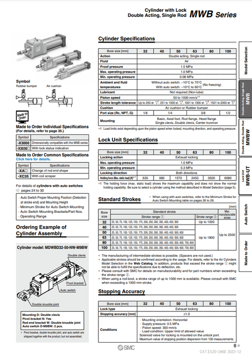 [SMC Pneumatics]Lock Cylinder MDWBB32-100