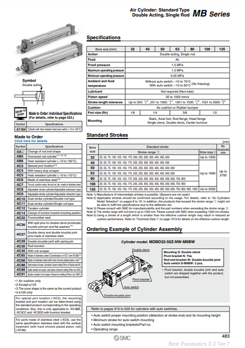 [SMC Pneumatics]Air Cylinder MDBB32-300Z