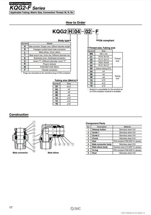 [SMC Pneumatics]One-touch Fittings KQG2H06-01-F
