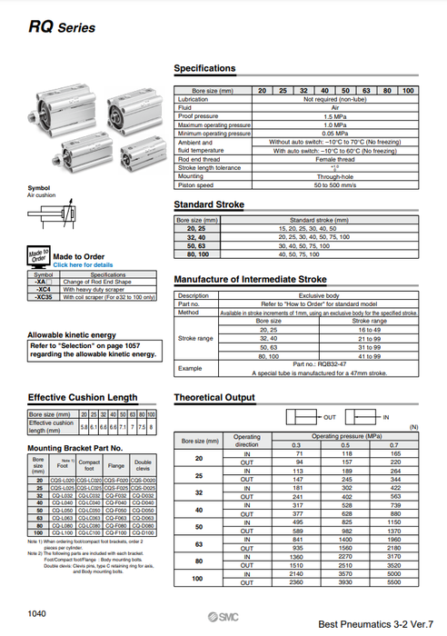 [SMC Pneumatics]Compact Cylinder RQB25-25