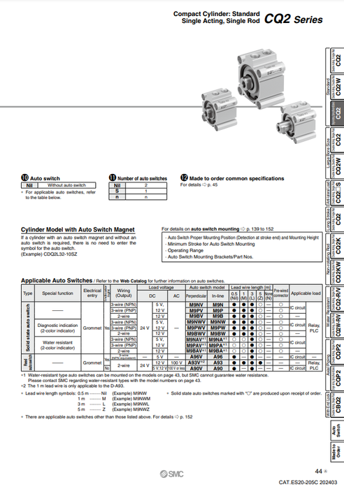 [SMC Pneumatics]Compact Cylinder CQ2A16-10S