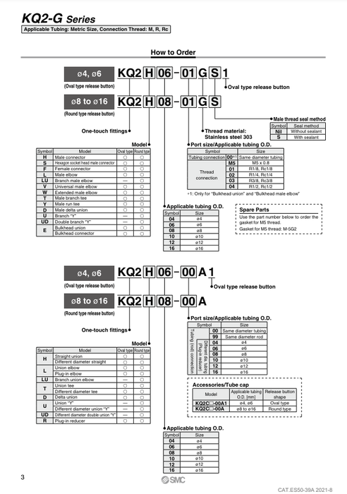 [SMC Pneumatics]One-touch Fitting KQ2H12-03GS