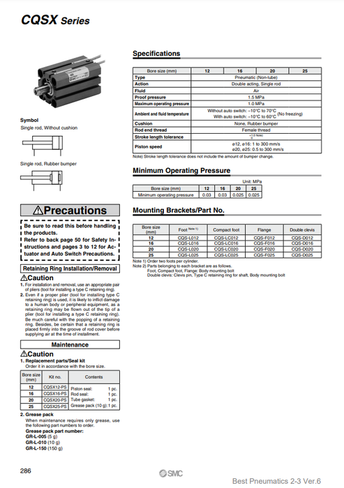 [SMC Pneumatics]Compact Cylinder CDQSXB25-30DC