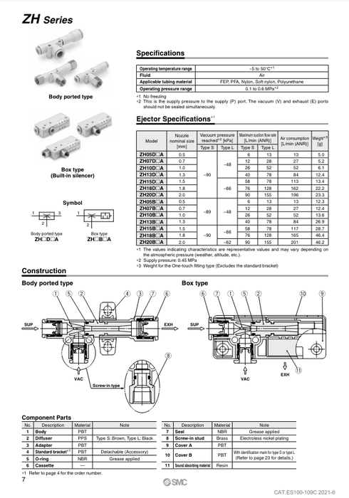 [SMC Pneumatics]Vacuum Ejector ZH18DSA-03-03-03N