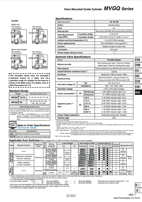 [SMC Pneumatics]Valve Mounted Guide Cylinder MVGQL25-50