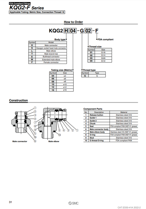 [SMC Pneumatics]One-touch Fittings KQG2L10-G02-F