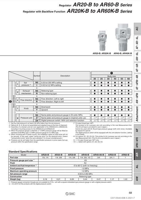 [SMC Pneumatics]Modular Type Regulator AR20K-02EH-B