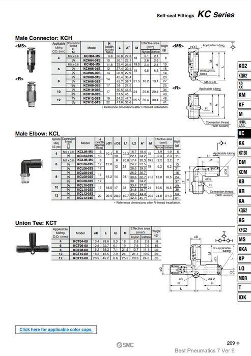 [SMC Pneumatics]Self-Seal Fittings KCT12-00