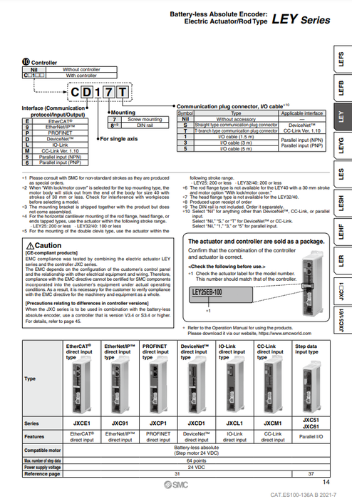 [SMC Pneumatics]Electric Actuator LEY32EC-100W-RACE17