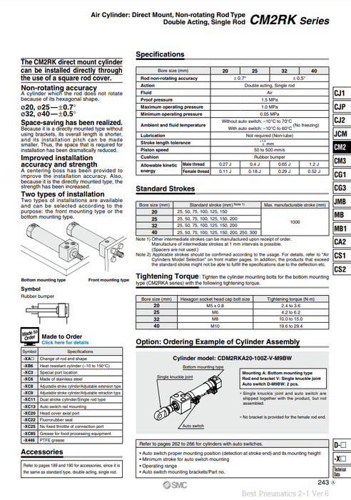 [SMC Pneumatics]Air Cylinder CM2RKA20-50Z