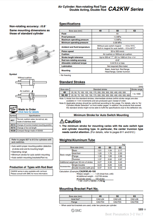 [SMC Pneumatics]Air Cylinder CDA2KWF63-250