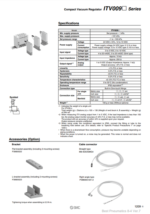 [SMC Pneumatics]Compact Electro-pneumatic Regulator ITV0090-3L