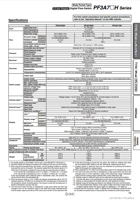 [SMC Pneumatics]Digital Flow Switch PF3A706H-14-DS-A