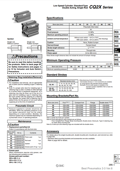 [SMC Pneumatics]Low Speed Cylinder CQ2XA32-20DC